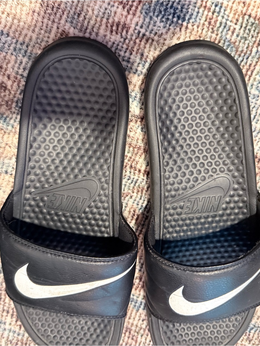 Nike Black Slide Sandals with White and Gold Logos - Picture 2 of 4
